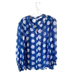 Chico's Shear V-Neck Blouse Blue White Size 1.5 (8/10) Medium